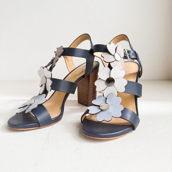 Michael Michael Kors Kit Blue Floral Black Heel Sandals 6.5M - Picture 5 of 9